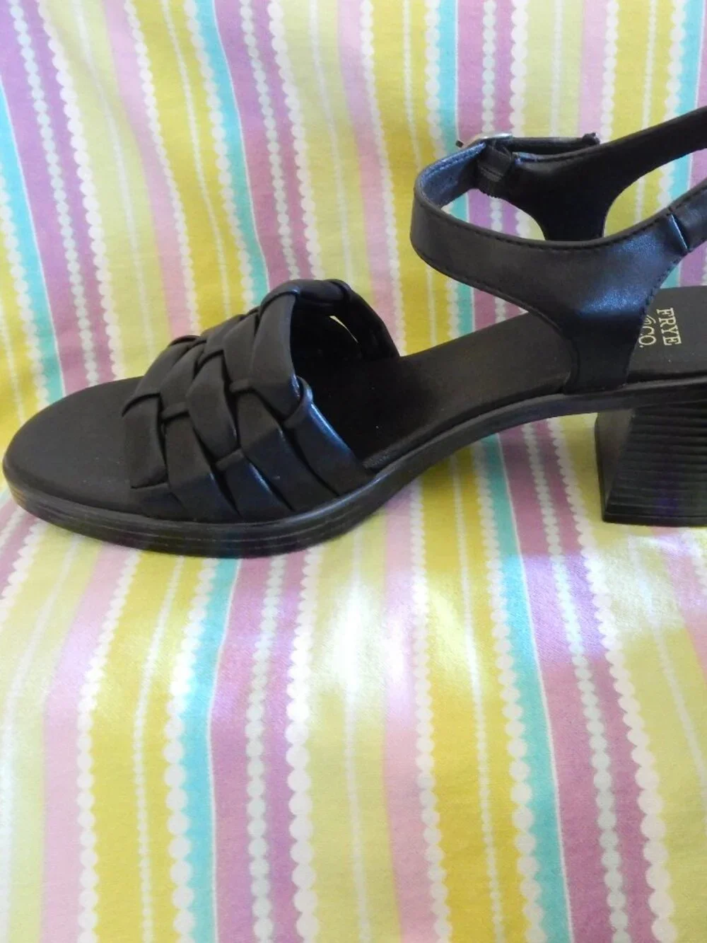 NEW NO BOX Frye and Co. Westmont Black Strappy Block Heel Sandals womens 8 M